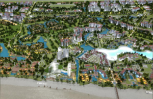 На фото представлена модель курортного проекта Suncity с окружающей инфраструктурой в городе Хойан
